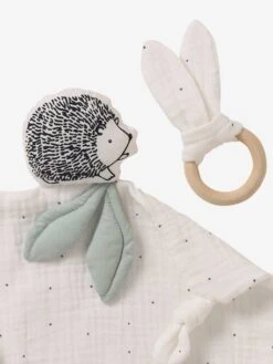 Doudou Carré En Coton Bio* Et Polyester + Hochet Rond LOVELY NATURE Blanc Moyen Uni Avec Decor - Vertbaudet -Jouets Séries Magasin doudou carre en coton bio et polyester hochet rond lovely nature 2