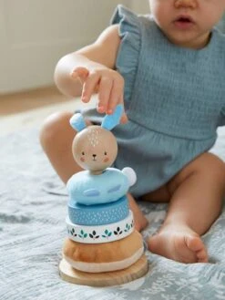 Pyramide à Empiler Tissu Et Bois FSC® Bleu - Vertbaudet -Jouets Séries Magasin pyramide a empiler tissu et bois fsc 2