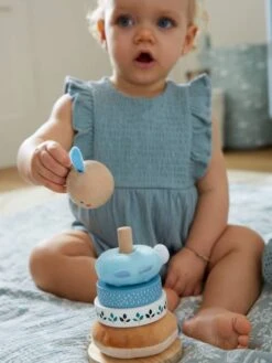 Pyramide à Empiler Tissu Et Bois FSC® Bleu - Vertbaudet -Jouets Séries Magasin pyramide a empiler tissu et bois fsc 4